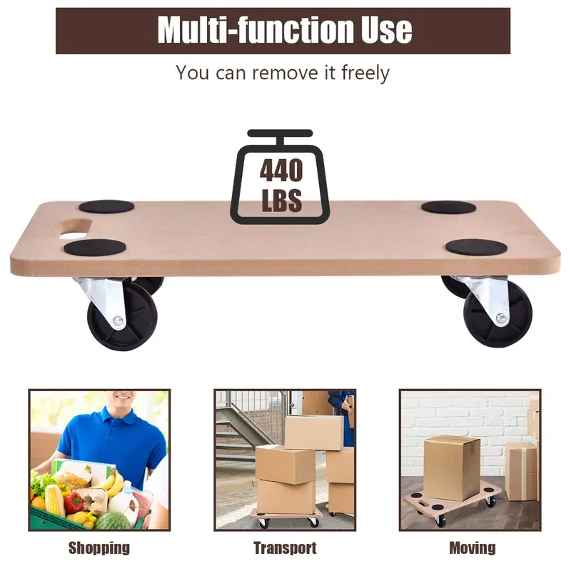 Heavy-Duty Moving Dolly with 23" x 11.5" Wood Platform for Furniture & Appliance Transport