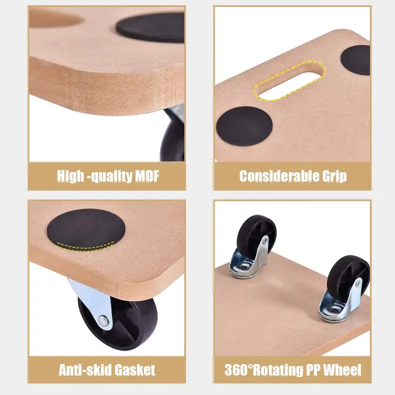 Heavy-Duty Moving Dolly with 23" x 11.5" Wood Platform for Furniture & Appliance Transport