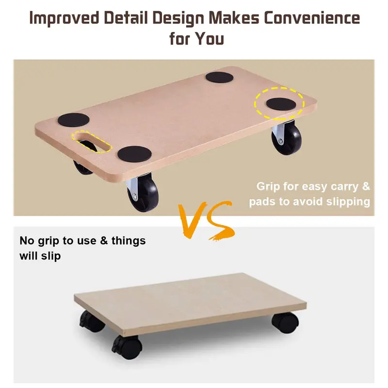 Heavy-Duty Moving Dolly with 23" x 11.5" Wood Platform for Furniture & Appliance Transport