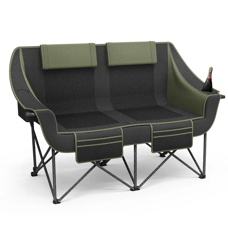 Heavy-Duty Oversized Two-Person Camping Loveseat – Folding Double Chair with Cup Holders & 660-Lb Capacity