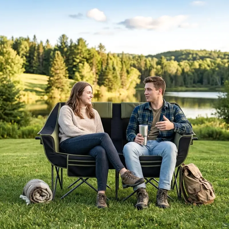 Heavy-Duty Oversized Two-Person Camping Loveseat – Folding Double Chair with Cup Holders & 660-Lb Capacity 2
