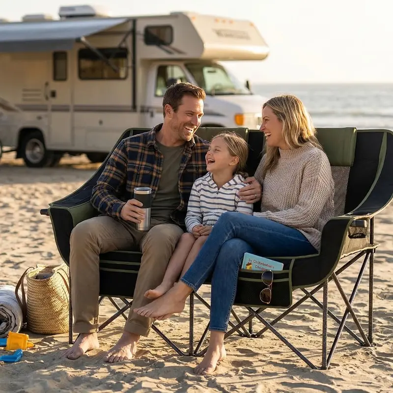 Heavy-Duty Oversized Two-Person Camping Loveseat – Folding Double Chair with Cup Holders & 660-Lb Capacity