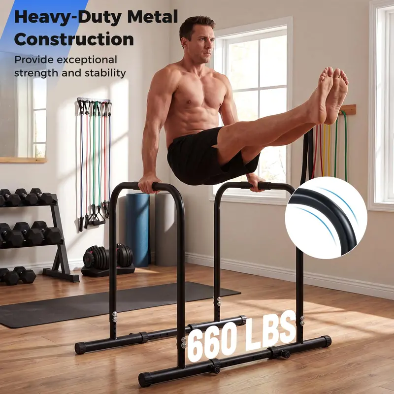 Heavy-Duty Parallettes – 660-LB Load Capacity Dip & Push-Up Station 2
