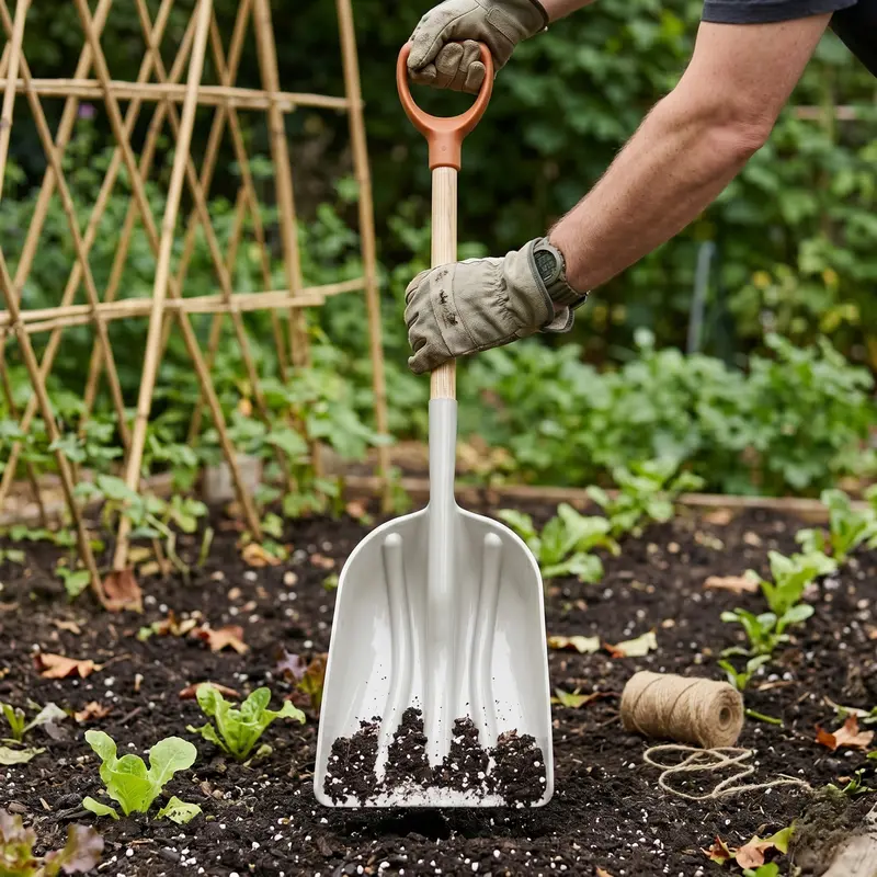 Heavy-Duty Poly Scoop Shovel with Solid Hardwood Handle for Soil and Mulch