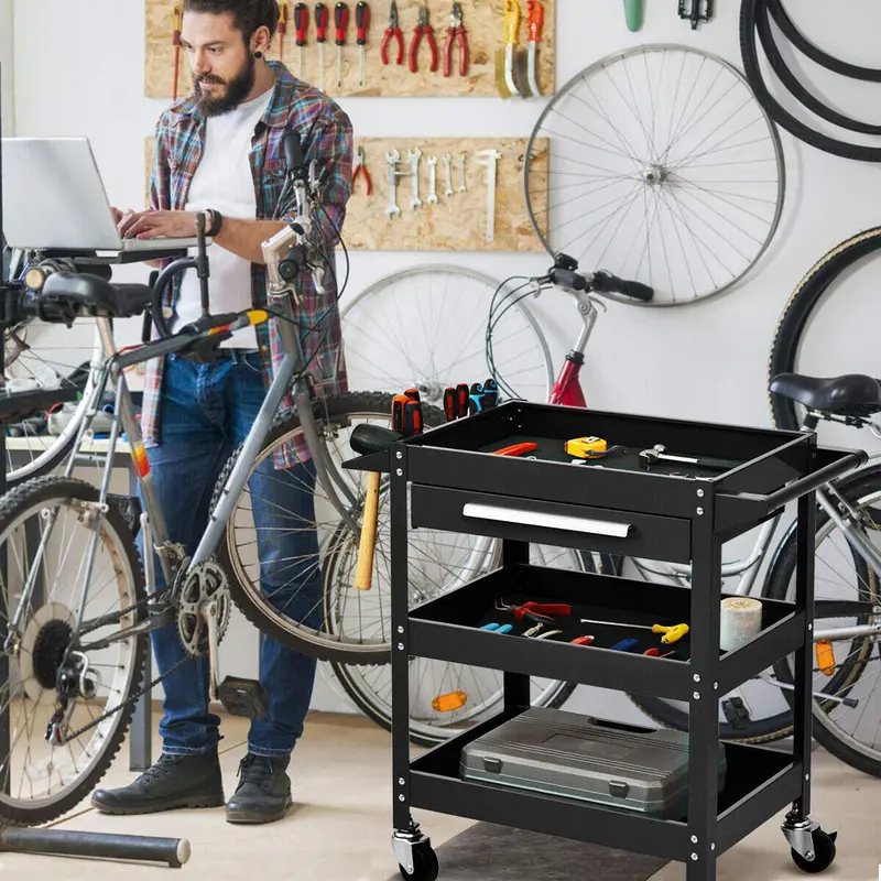 Heavy-Duty Rolling Tool Cart – 330-LB Capacity 3-Tier Mobile Workshop Organizer