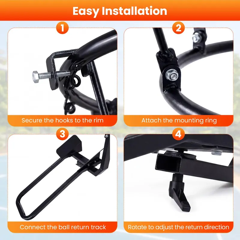 Heavy-Duty Rotating Basketball Return Attachment – 180° Swivel Rebounder