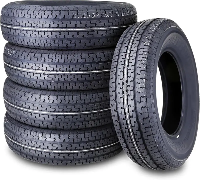 Heavy-Duty ST205/75R15 Trailer Tire Set (4) – 10-Ply Load Range E with Scuff Guard
