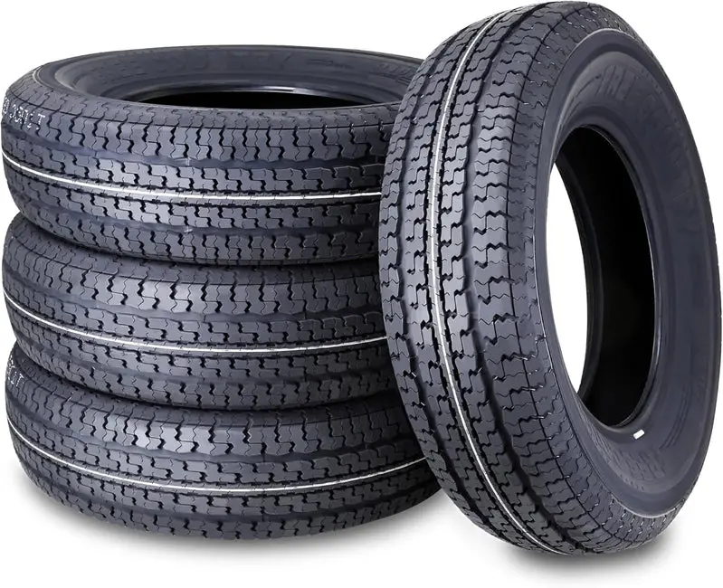 Heavy-Duty ST205/75R15 Trailer Tire Set (4) – 10-Ply Load Range E with Scuff Guard