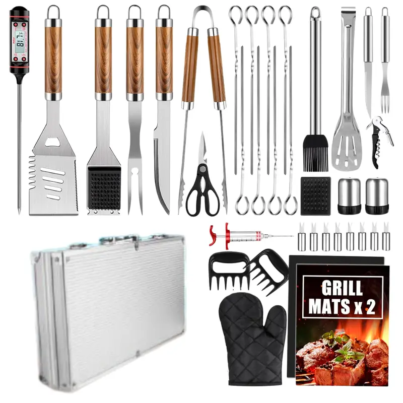 Heavy-Duty Stainless Steel Grill Tool Kit – Includes Aluminum Storage Case