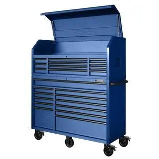 Heavy-Duty Tool Trolley Cabinet – 56" W × 22" D, 23-Drawer Matte Blue Unit (2025)