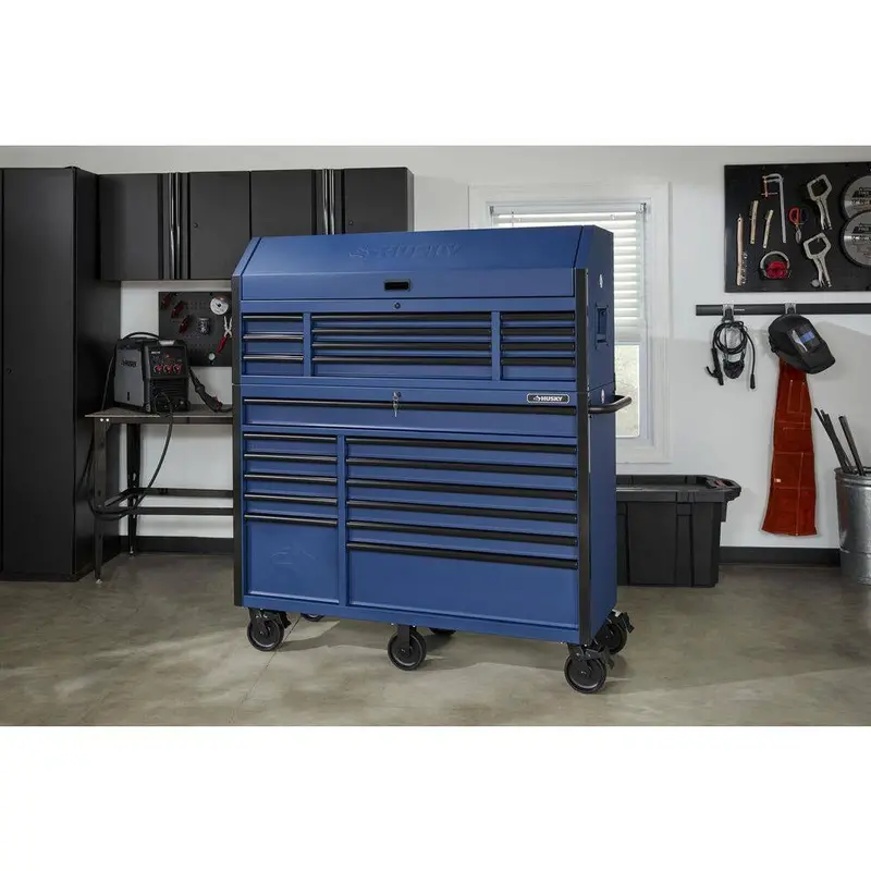 Heavy-Duty Tool Trolley Cabinet – 56" W × 22" D, 23-Drawer Matte Blue Unit (2025)