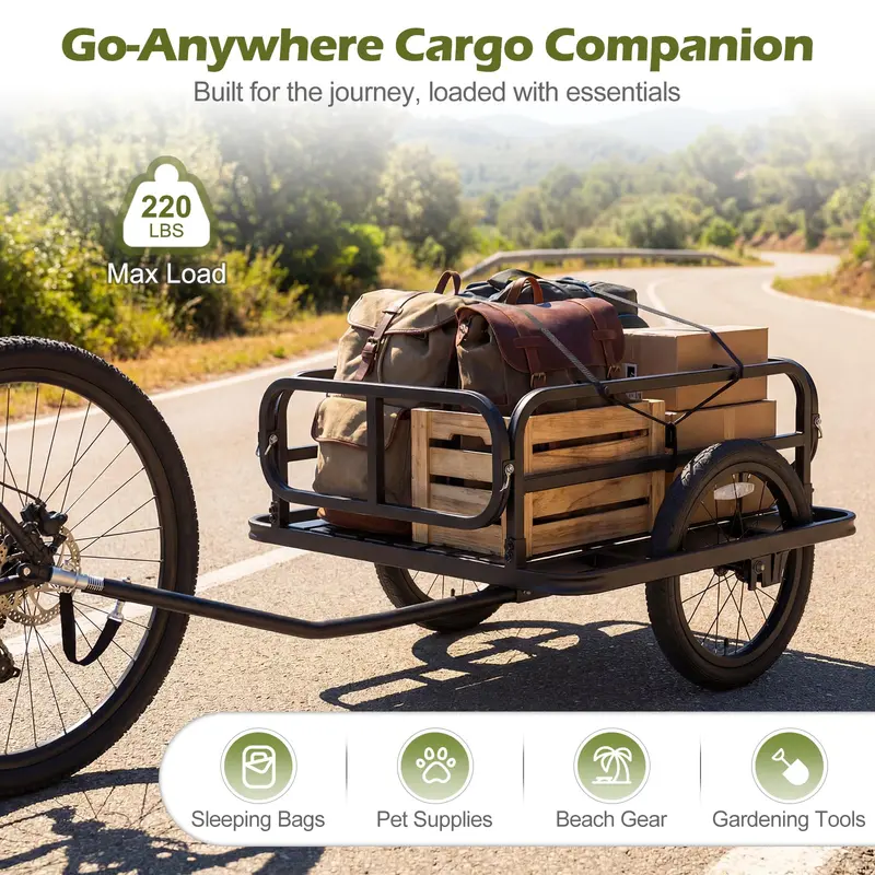 Heavy-Duty Universal Bike Cargo Trailer with 16-Inch All-Terrain Tires and Secure Hitch 2