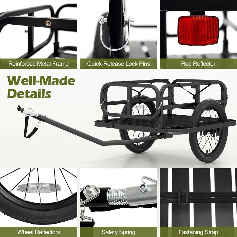 Heavy-Duty Universal Bike Cargo Trailer with 16-Inch All-Terrain Tires and Secure Hitch