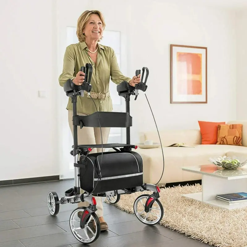 Heavy-Duty Upright Rollator Walker – Sturdy Standing Support Frame with Ergonomic Handles and Braking System