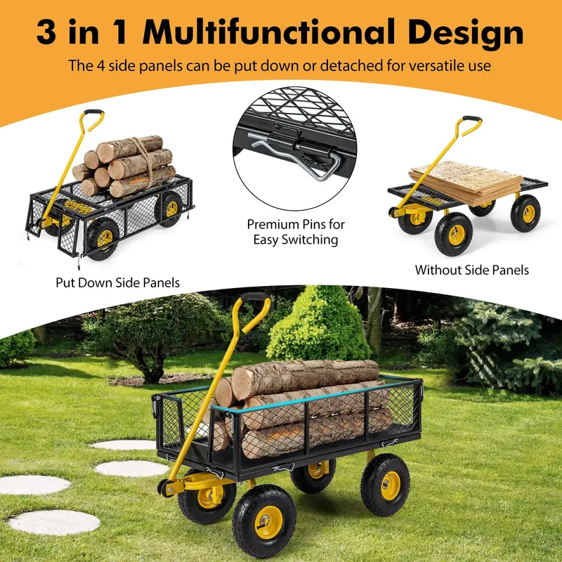 Heavy-Duty Utility Garden Wagon – 900 lb Capacity Outdoor Cart with 4 Removable Side Panels (43″ × 21″ × 36″)