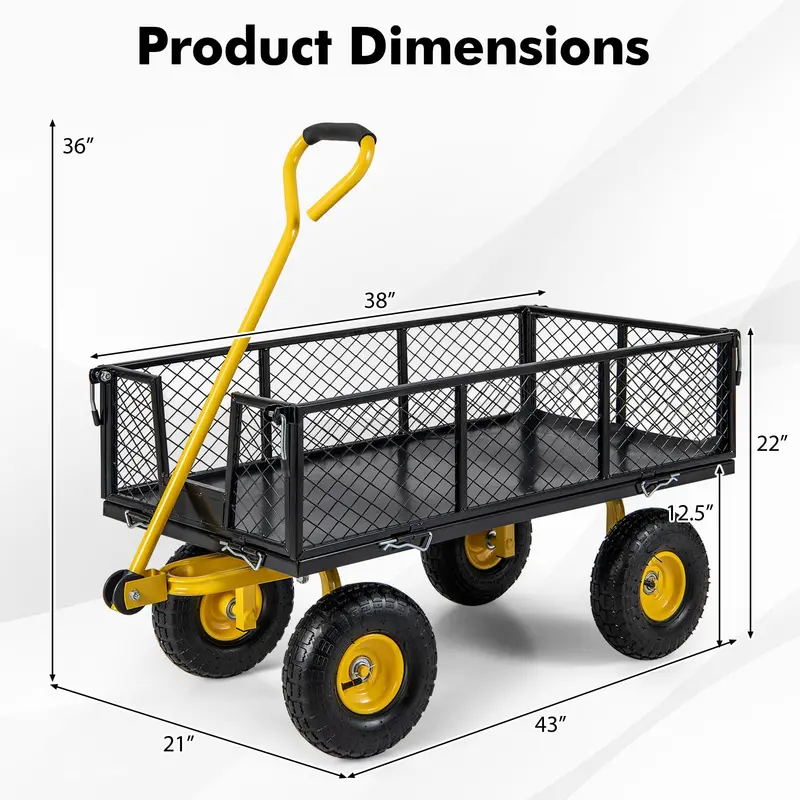Heavy-Duty Utility Garden Wagon – 900 lb Capacity Outdoor Cart with 4 Removable Side Panels (43″ × 21″ × 36″)