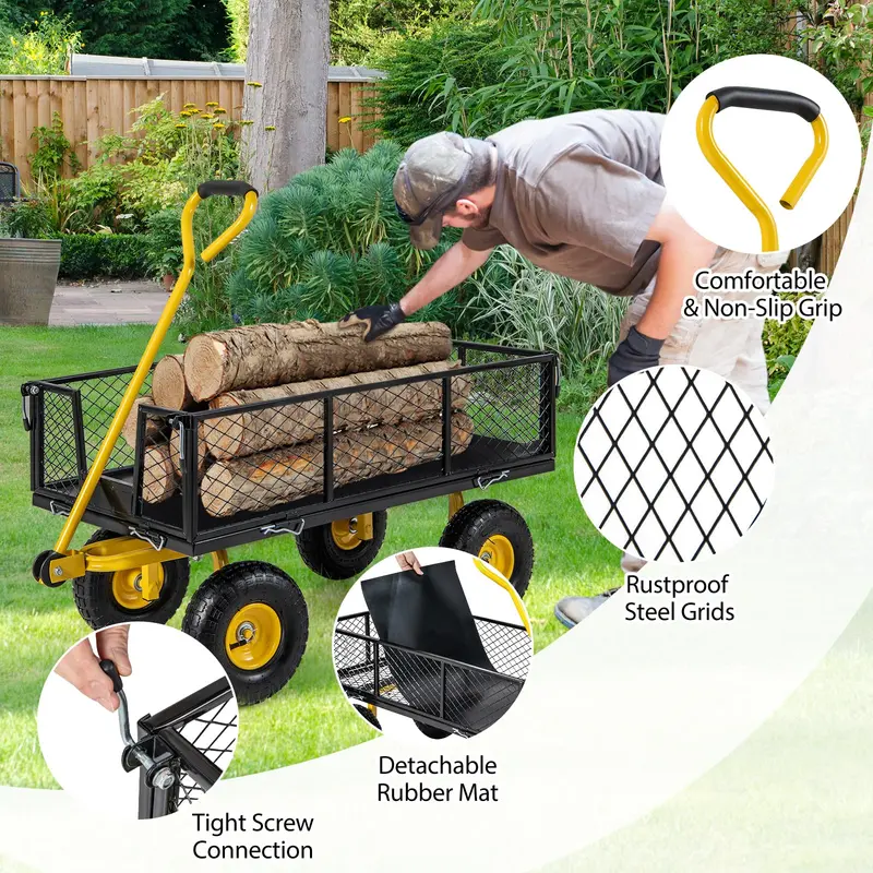 Heavy-Duty Utility Garden Wagon – 900 lb Capacity Outdoor Cart with 4 Removable Side Panels (43″ × 21″ × 36″)