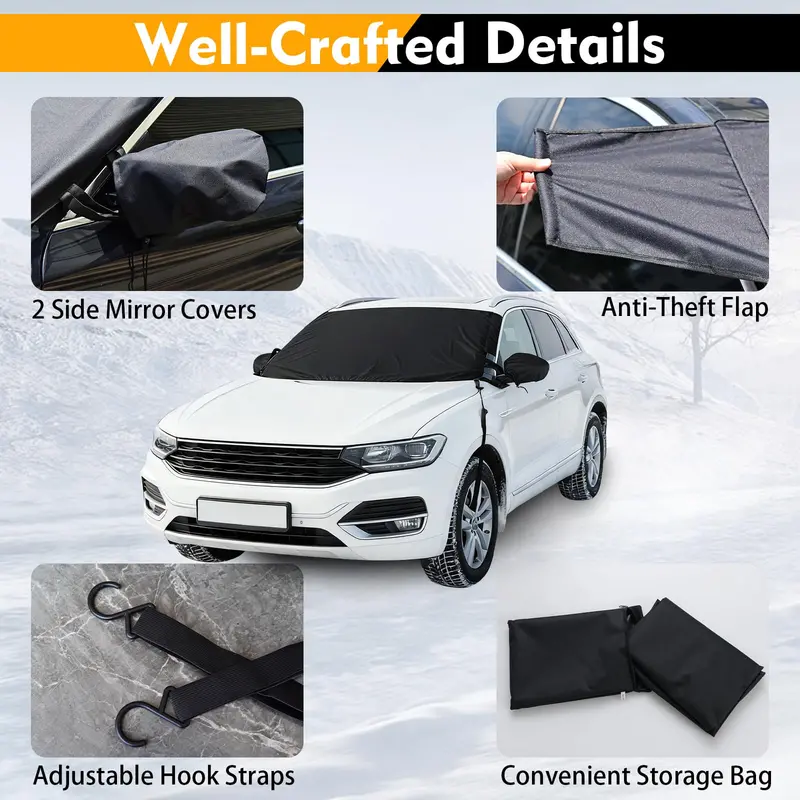 Heavy-Duty Windshield Snow Cover Set – 600D Oxford Fabric Frost & Ice Protector for Front & Rear Windows