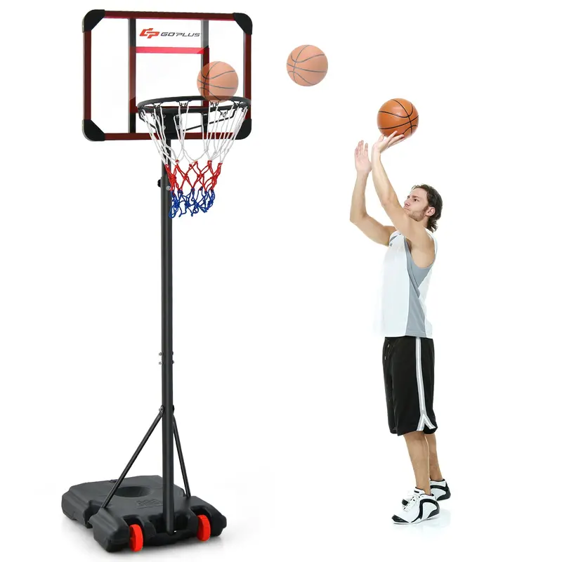 Height-Adjustable Basketball Hoop System (6.3–8.1 FT) with Wheels and Ball Storage