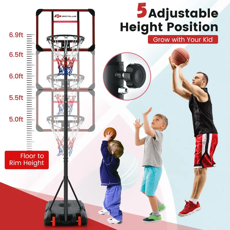 Height-Adjustable Basketball Hoop System (6.3–8.1 FT) with Wheels and Ball Storage 2