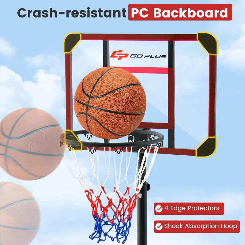 Height-Adjustable Basketball Hoop System (6.3–8.1 FT) with Wheels and Ball Storage