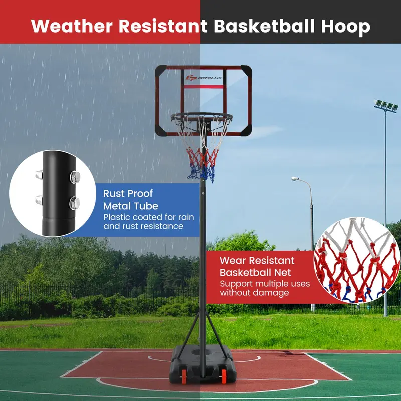 Height-Adjustable Basketball Hoop System (6.3–8.1 FT) with Wheels and Ball Storage