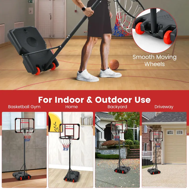 Height-Adjustable Basketball Hoop System (6.3–8.1 FT) with Wheels and Ball Storage