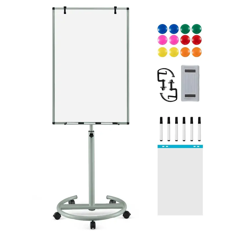 Height-Adjustable Mobile Dry Erase Board – 40" x 26" on Stable Round Wheeled Stand
