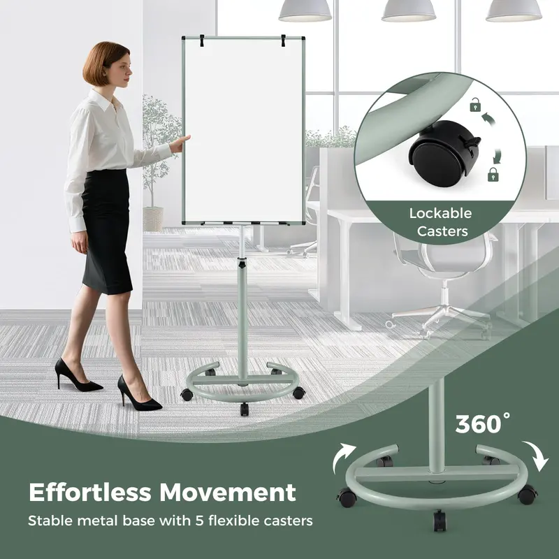 Height-Adjustable Mobile Dry Erase Board – 40" x 26" on Stable Round Wheeled Stand