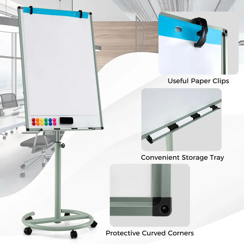 Height-Adjustable Mobile Dry Erase Board – 40" x 26" on Stable Round Wheeled Stand