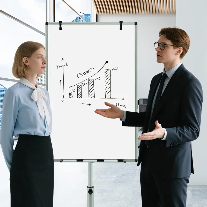 Height-Adjustable Mobile Dry Erase Board – 40" x 26" on Stable Round Wheeled Stand