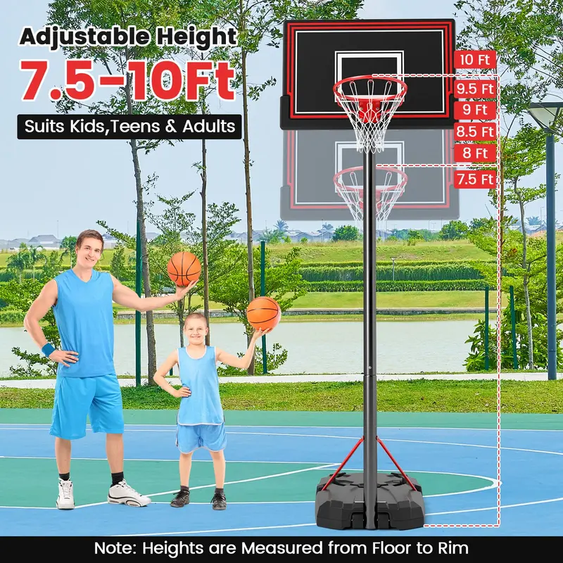 Height-Adjustable Portable Basketball Hoop – Outdoor Goal System with 44" Shatterproof Backboard (7.5–10 ft range)