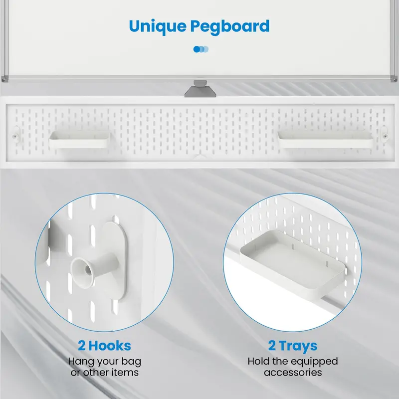 Height-Adjustable Rolling Dry Erase Board – 48" x 36" Whiteboard with Pegboard, Storage Hooks, Trays & Magnets