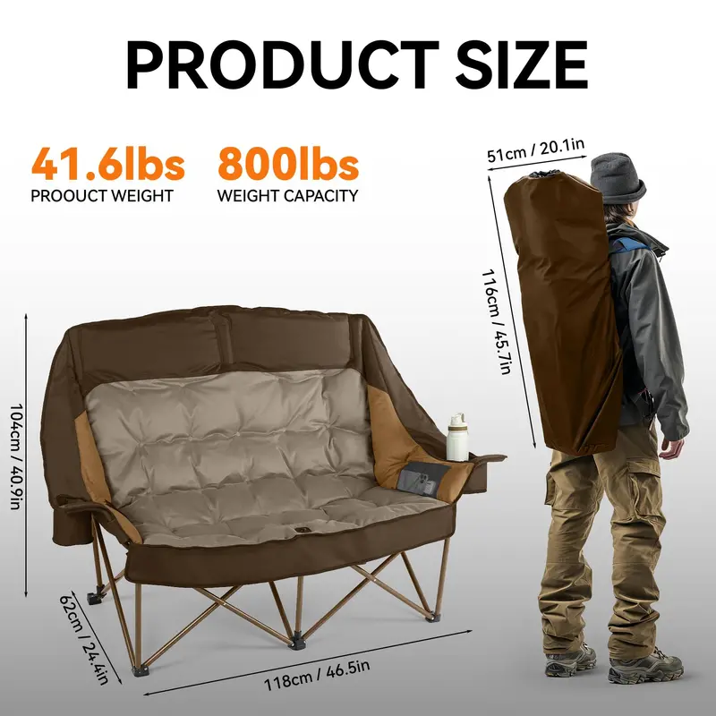 High-Back Double Camping Loveseat – Low-Profile Folding Chair for Two with Cup Holders & 800-Lb Weight Capacity 2