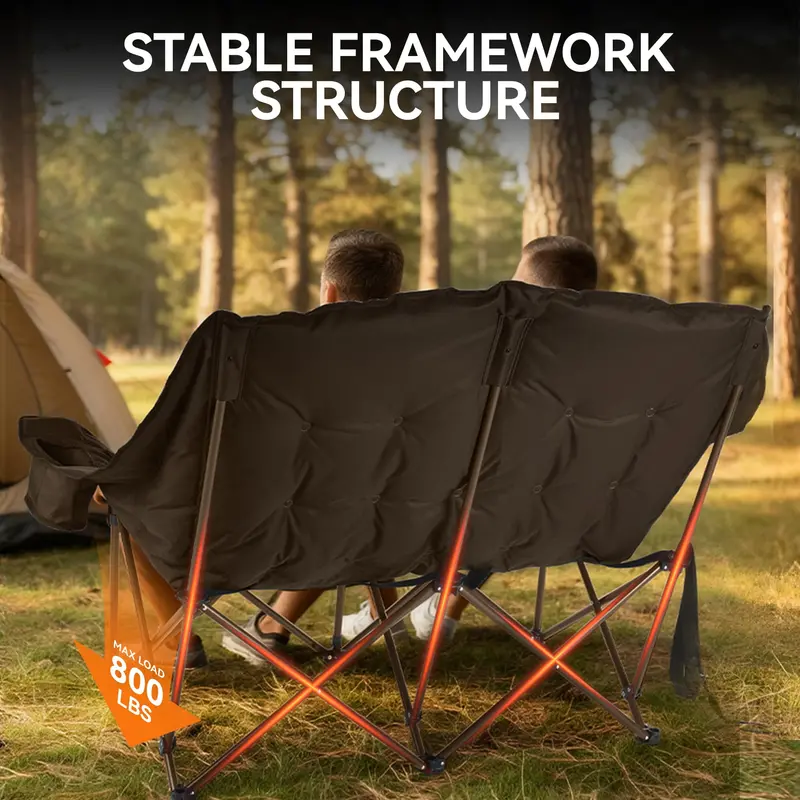 High-Back Double Camping Loveseat – Low-Profile Folding Chair for Two with Cup Holders & 800-Lb Weight Capacity