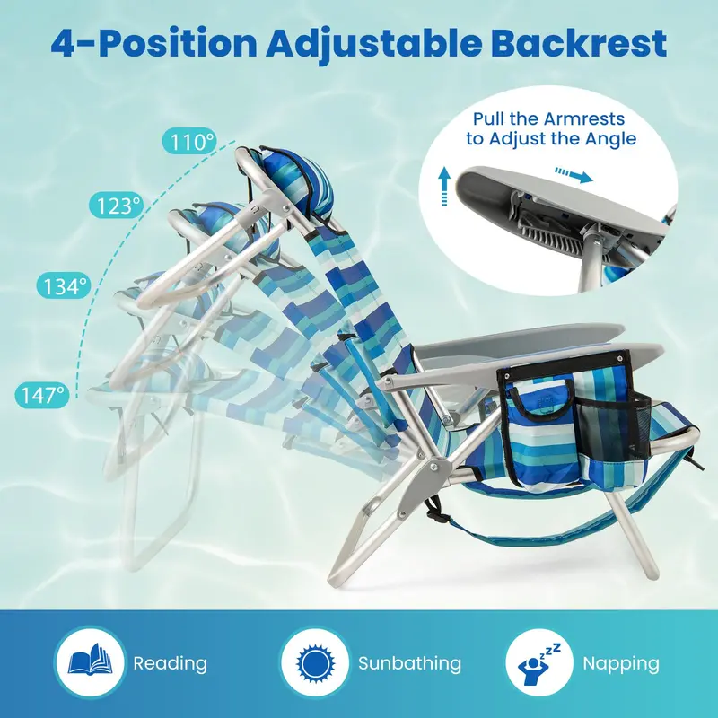 High-Capacity Backpack Folding Chair – 330 lb Support, Four-Position Recline & Adjustable Headrest