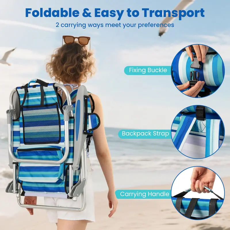 High-Capacity Backpack Folding Chair – 330 lb Support, Four-Position Recline & Adjustable Headrest