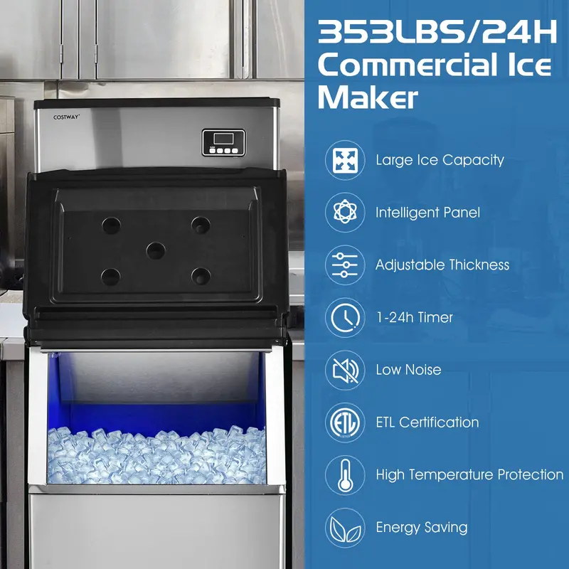 High-Capacity Split Commercial Ice Machine – 353 lbs/24 Hours with 198 lbs Vertical Storage Bin