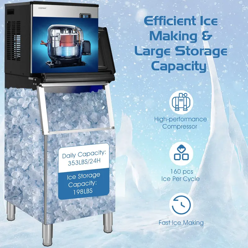 High-Capacity Split Commercial Ice Machine – 353 lbs/24 Hours with 198 lbs Vertical Storage Bin