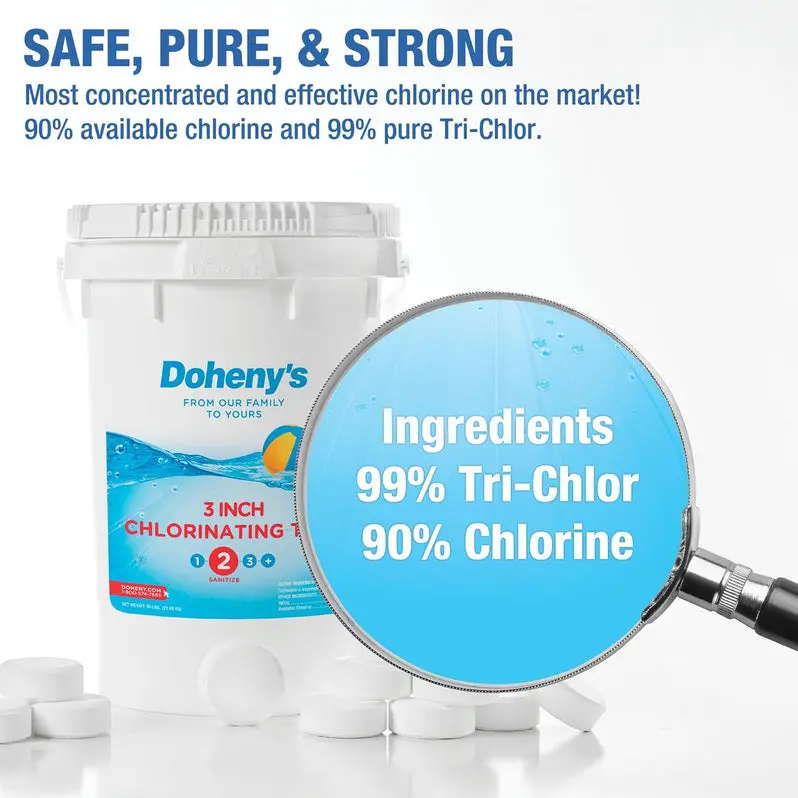 High-Purity Trichlor Stabilized Chlorine Tablets – 3-Inch, Slow-Dissolving, Individually Wrapped, 50-Pound Professional Grade