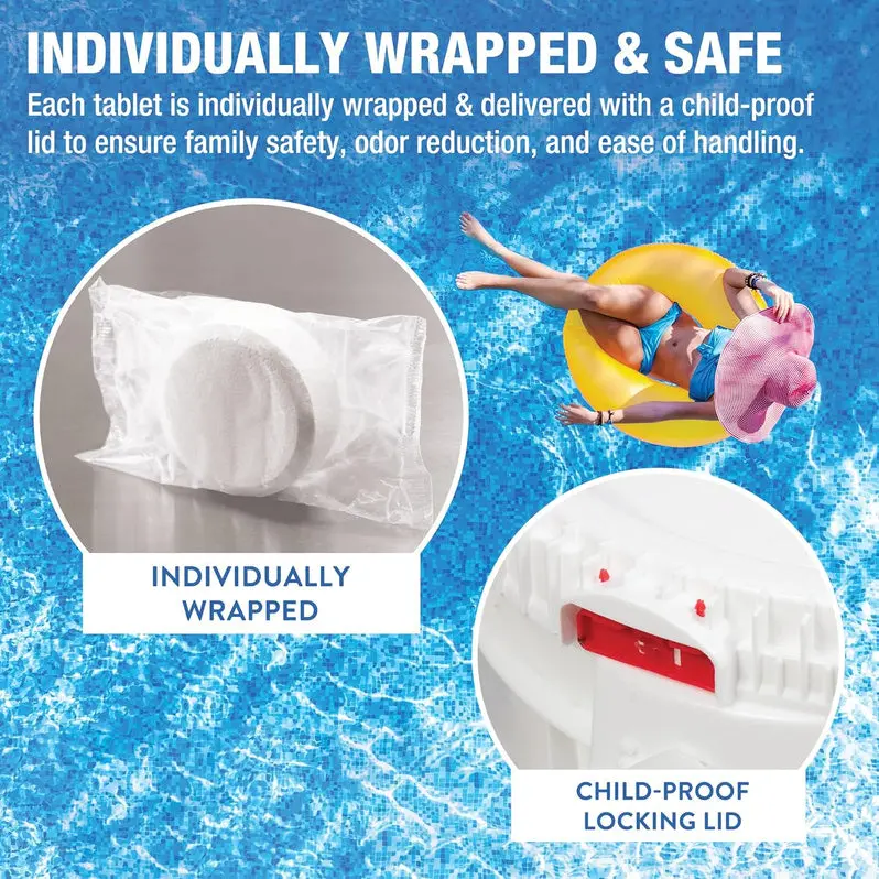 High-Purity Trichlor Stabilized Chlorine Tablets – 3-Inch, Slow-Dissolving, Individually Wrapped, 50-Pound Professional Grade