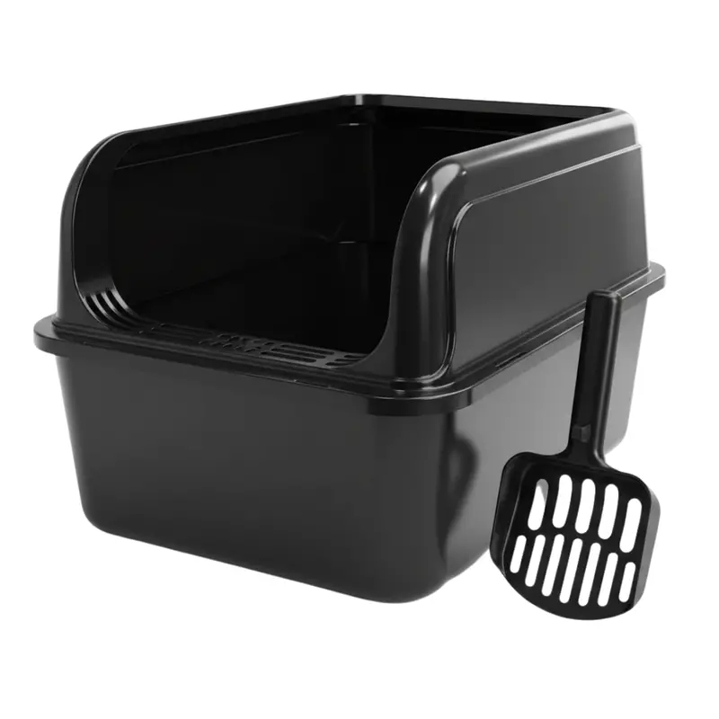 High-Sided Litter Box with Stainless Steel Pan and Ergonomic Scoop Included 2