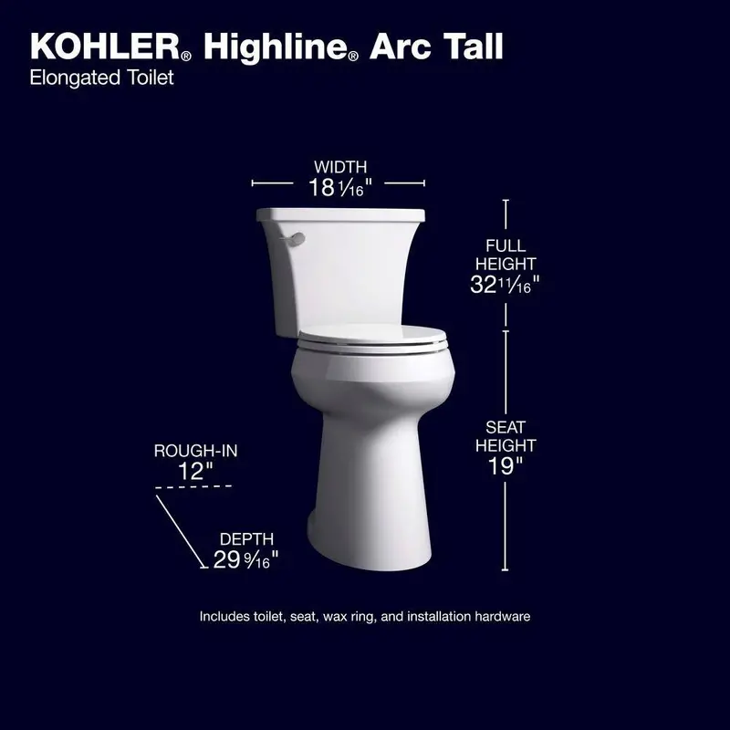 Highline Arc Elongated Toilet – 1.28 GPF Single-Flush, White, Seat Included