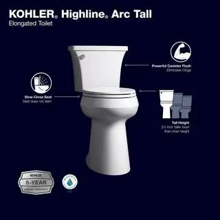 Highline Arc Elongated Toilet – 1.28 GPF Single-Flush, White, Seat Included