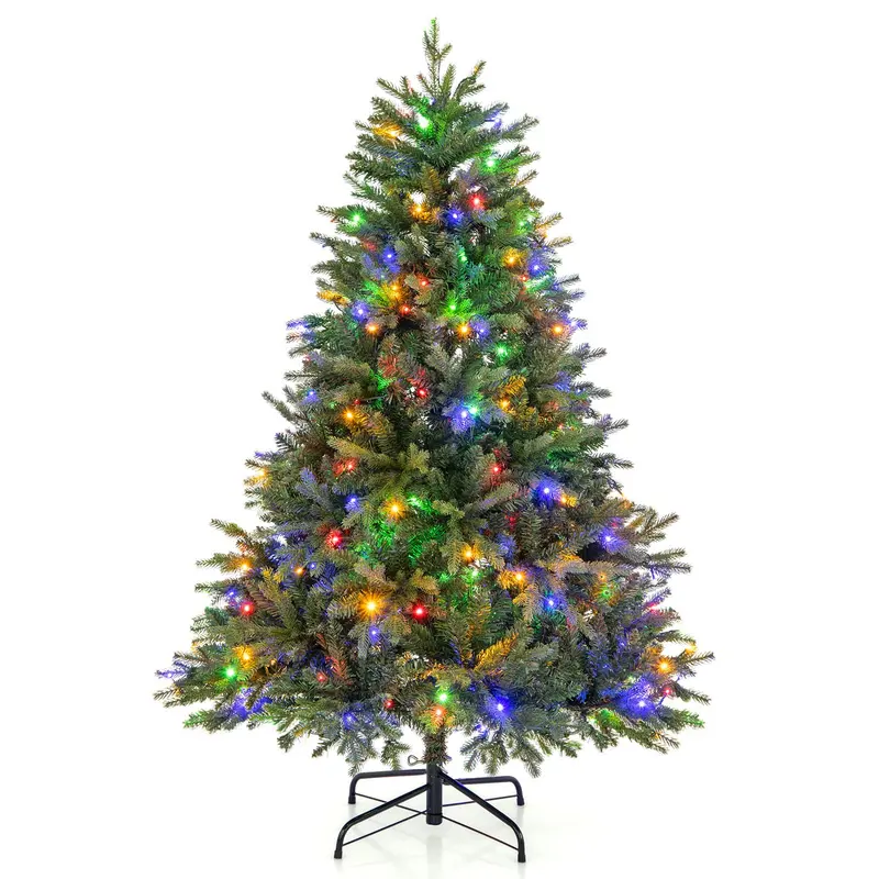 Hinged Pre-Lit Artificial Christmas Tree with Warm White and Multi-Color LEDs