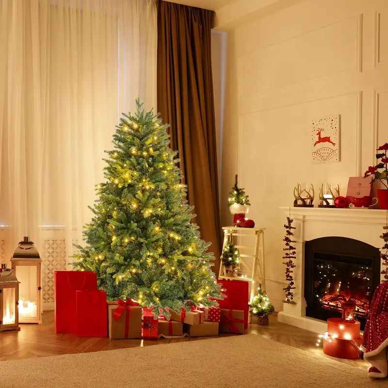 Hinged Pre-Lit Artificial Christmas Tree with Warm White and Multi-Color LEDs 2