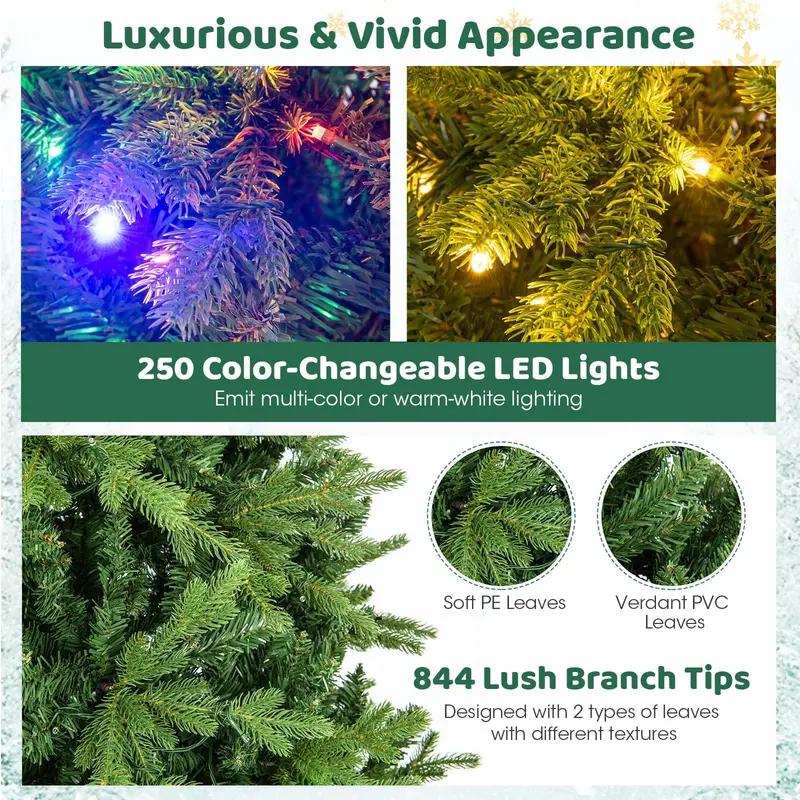 Hinged Pre-Lit Artificial Christmas Tree with Warm White and Multi-Color LEDs