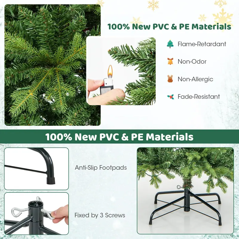 Hinged Pre-Lit Artificial Christmas Tree with Warm White and Multi-Color LEDs