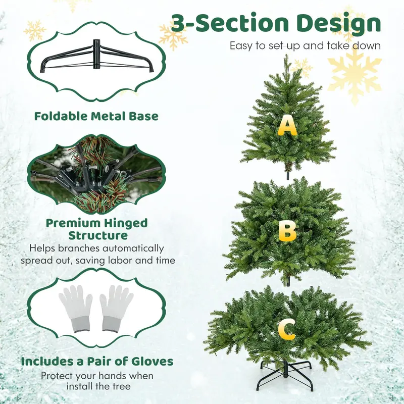 Hinged Pre-Lit Artificial Christmas Tree with Warm White and Multi-Color LEDs