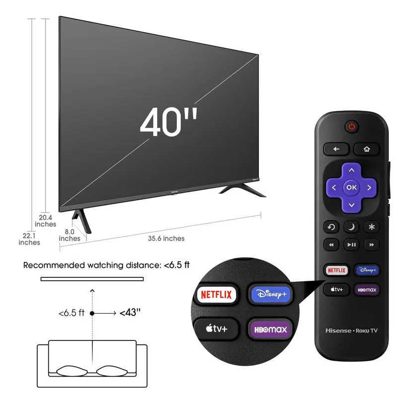 Hisense 40-Inch Roku Smart TV – FHD 1080p LED Display, Motion Rate 120, Game Mode, DTS Virtual Sound